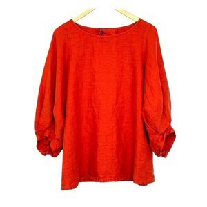Yuvita 100% Linen Top Oversized Relaxed Boxy Lagenlook Size S Burnt Orange Rust